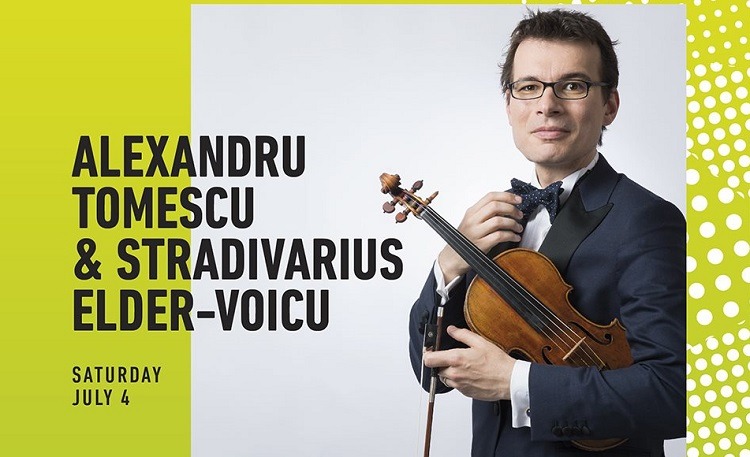 Parasite surround Above head and shoulder Alexandru Tomescu cântă cu vioara Stradivarius Elder-Voicu în centrul  municipiului Cluj-Napoca