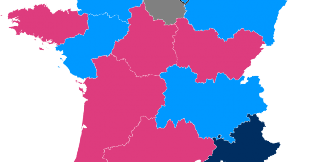 Harta rezultatelor alegerilor regionale din Franța