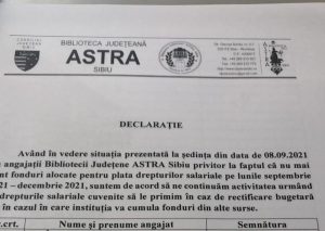 dinosaur Should bedding DOCUMENT Biblioteca ASTRA din Sibiu a rămas fără bani de salarii /  Angajații sunt puși să semneze că sunt de acord să lucreze fără bani /  Lucrează aici 75 de persoane