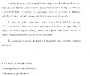 EXCLUSIV Cum a mușamalizat de trei ori Comisia de Etică a Universității București acuzațiilor de plagiat din de doctorat a judecătoarei Corina Corbu, șefa Înaltei Casație și Justiție