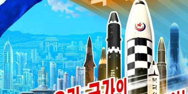poster, coreea de nord, rachete balistice, propaganda, phenian