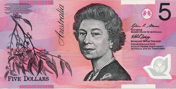 bancnota australia cinci dolari regina elisabeta